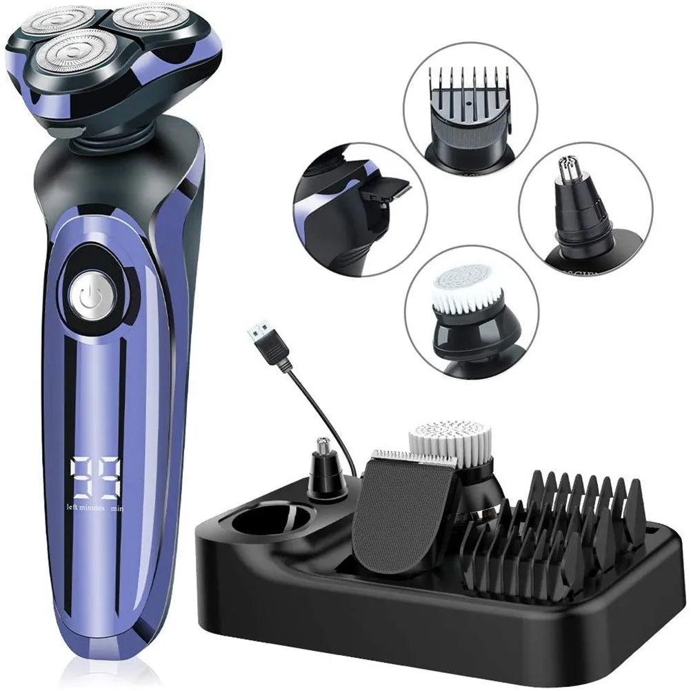 Electric Shaver Wet-Dry Dual Use Water Proof Electric Razor Nose Ear Hair Trimmer Rechargeable Shaving Machine for Men
